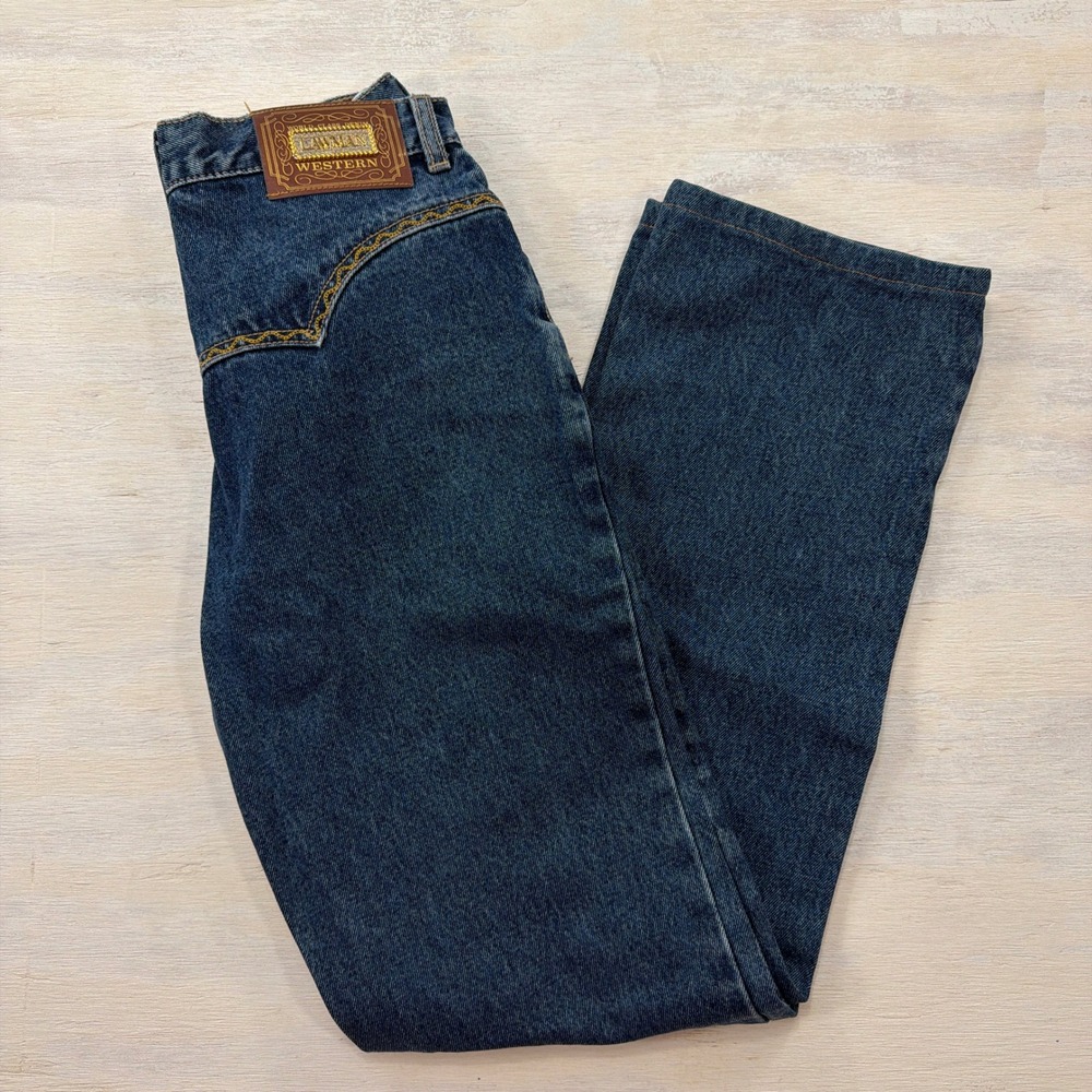 Lawman Jeans Western Slim Fit High Rise Button Fly Studded Blue Denim Women 5